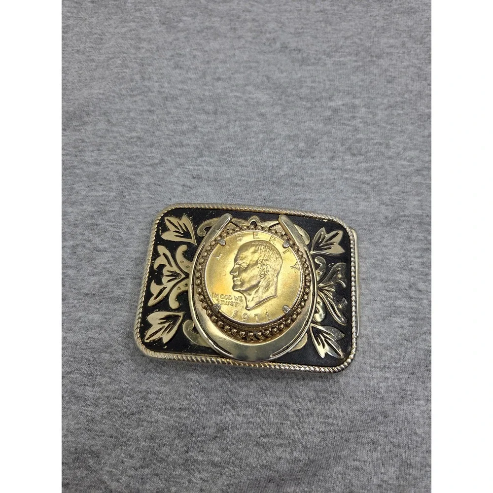 1971 Eisenhower Dollar Coin Horseshoe Western Belt Buckle